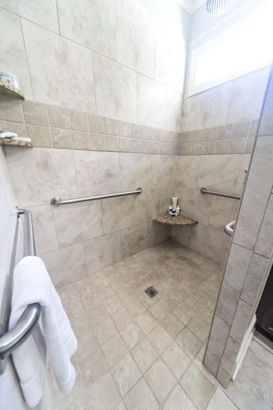 Open Walk-In Shower with Large Tiles